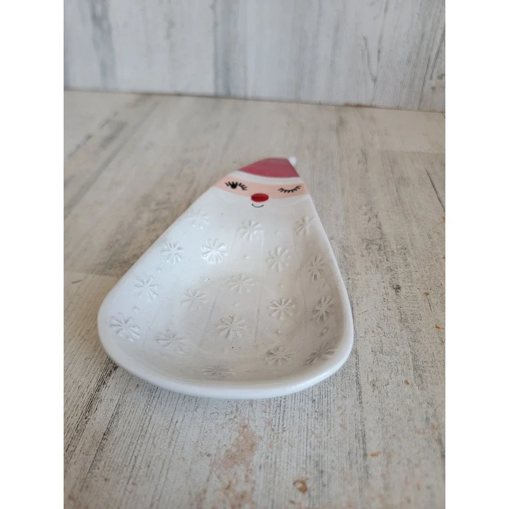 Santa Claus winking vintage spoon rest ceramic Xmas snowflake ceramic kitchen